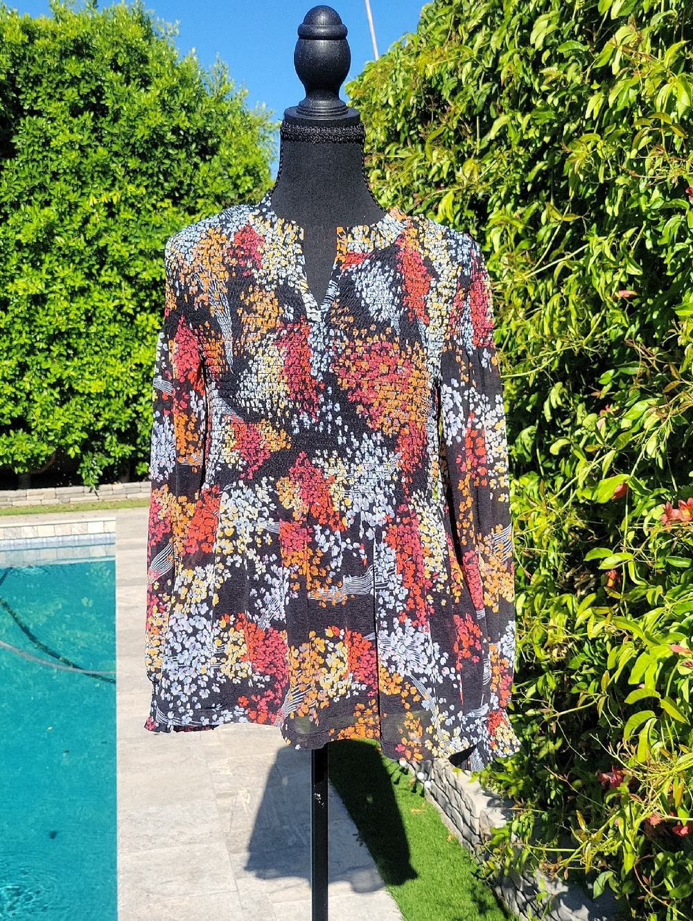 Fall Floral Boho Long Sleeve Blouse - Black, Red, Orange, Yellow